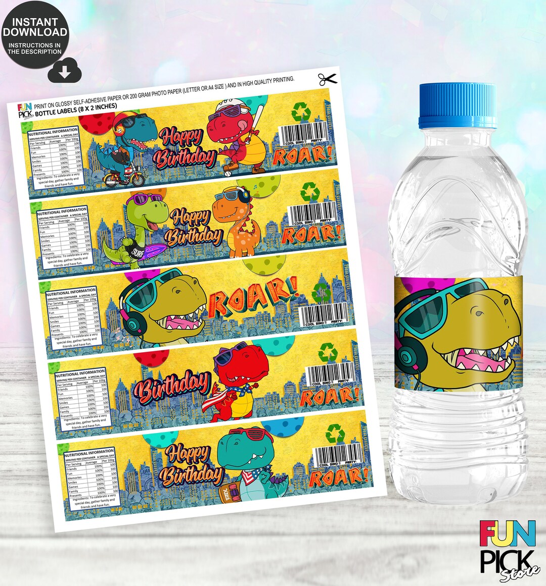 DIGITAL | Dinosaurs Water Bottle Labels | Dinosaurs Printable Labels ...