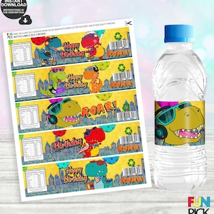 DIGITAL | Dinosaurs Water Bottle Labels | Dinosaurs Printable Labels | Dinosaurs Birthday | Dinosaurs Party | Dinosaurs Bottle Stickers DN01