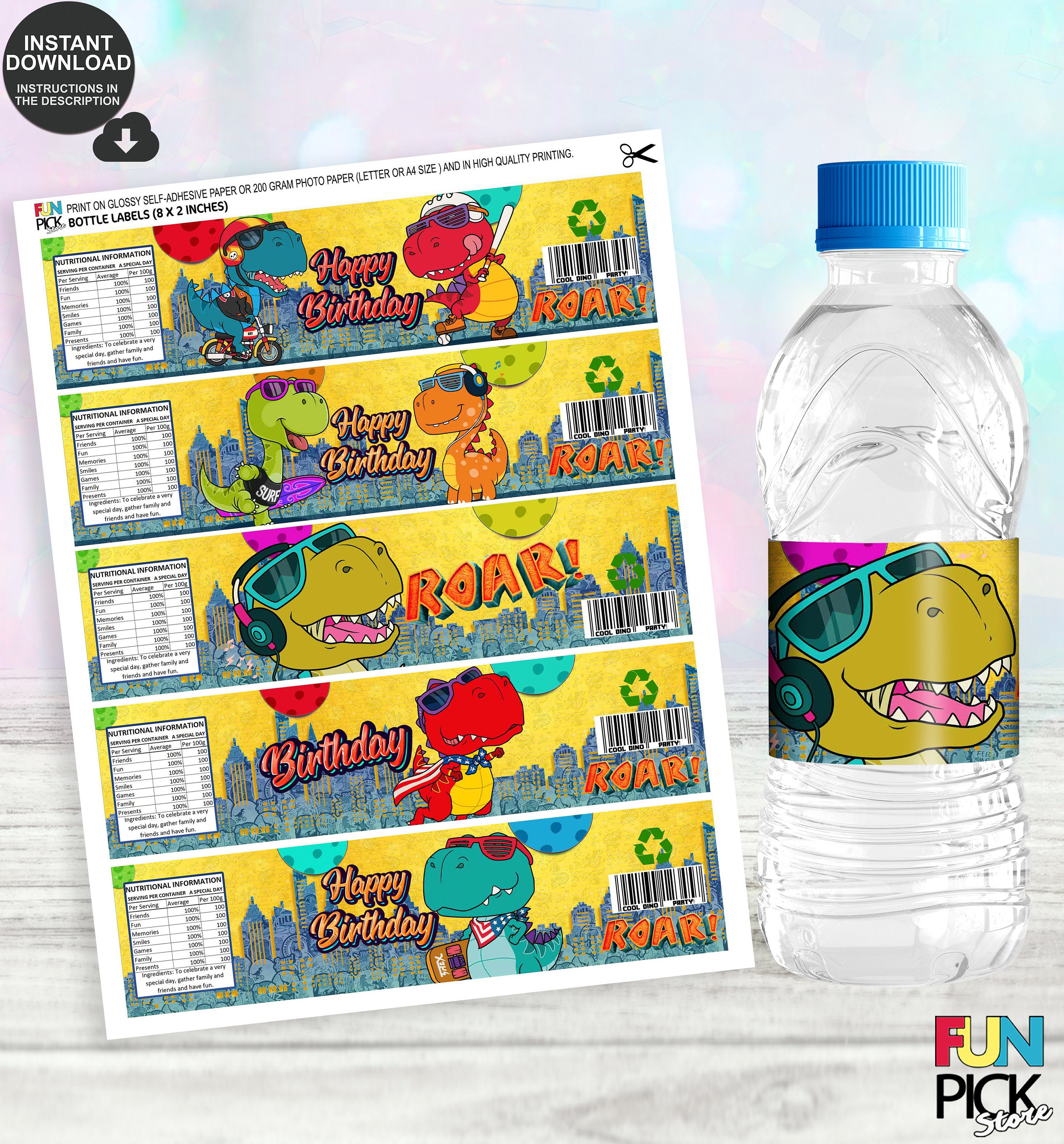 DIGITAL Dinosaurs Water Bottle Labels Dinosaurs Printable | Etsy