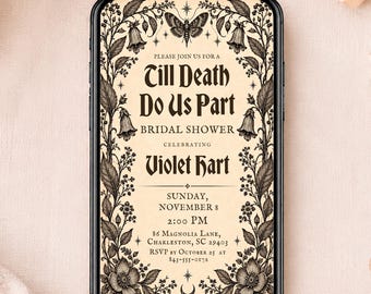 Death Moth Gothic Bridal Shower Phone Invitation, Witchy Victorian Canva Template, Digital Download - HLW16