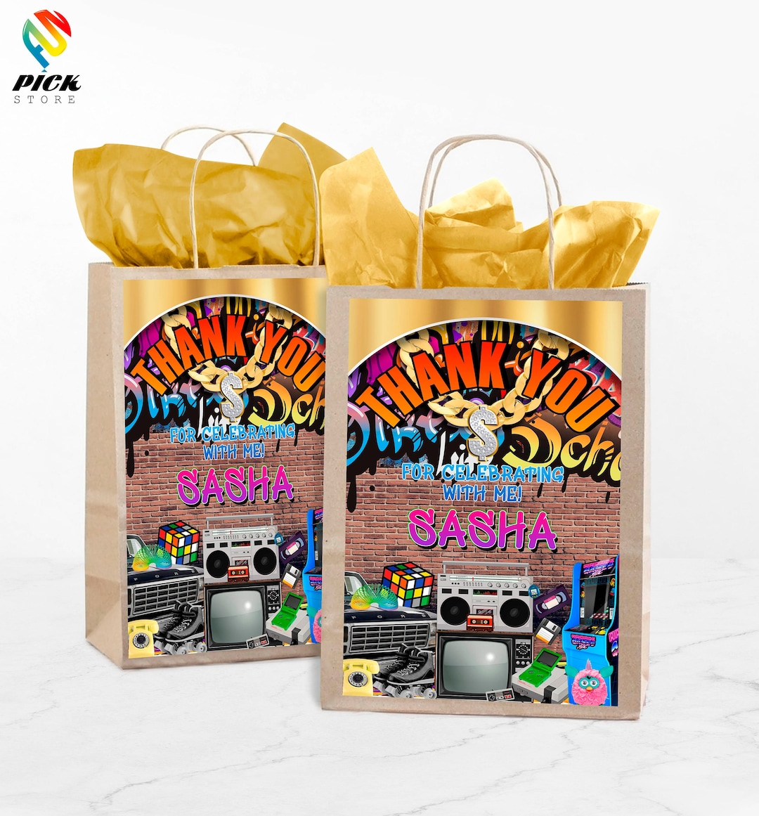 90s Theme Treat Bag Labels: Throwback Party Favors (DIY Digital File ...
