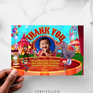 Circus Thank you card for DIY, Clown Greeting card, Carnival Theme, Big top Custom card - CC01