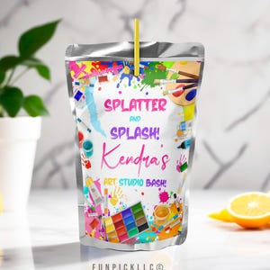 Painting party Juice Pouch Label, Art Party Drink label, Girl Pink Drink Sticker, Craft Party Birthday, Paint Party favor, DIY FILE | PAI01