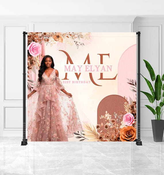 21st Birthday Backdrop: Boho Pink Floral Banner (digital Download) - FLW08  - Etsy Israel