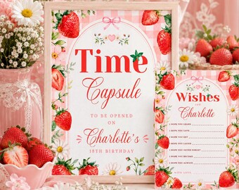 Strawberry Time Capsule: Berry Sweet First Birthday Wishes Card (Digital Download) - FRU06