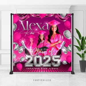 Pink Graduation Digital Banner | College graduation Banner | Class of 2025 Backdrop | High School Grad Decor | Custom Photo Banner | GRD39