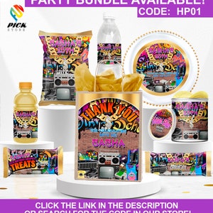 a party bundle with a bottle of water, chips, and other items