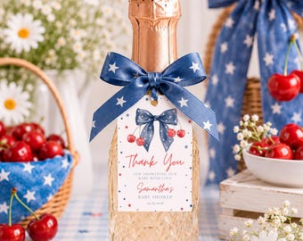 American Girl Favor Tag: Patriotic Cherry Baby Shower Thank You, Digital Download - IND01