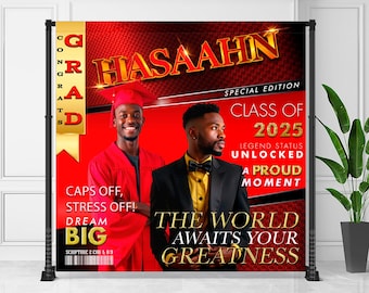 Red and Gold Graduation Banner: Custom College Backdrop (Digital File)