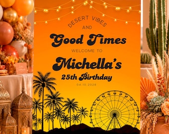 Music Festival Welcome Sign: Desert Vibes Sunset Poster For Party, Canva Template (Digital Download) - COA06