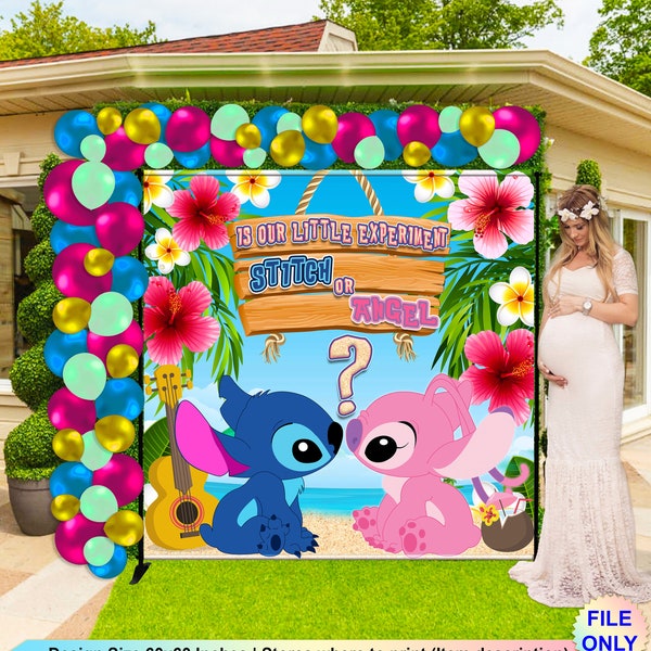 DIGITAL FILE | Stitch or Angel Backdrop | Stitch Gender Reveal party | Stitch backdrop | Gender Reveal Decor | Gender Reveal Backdrop STA02