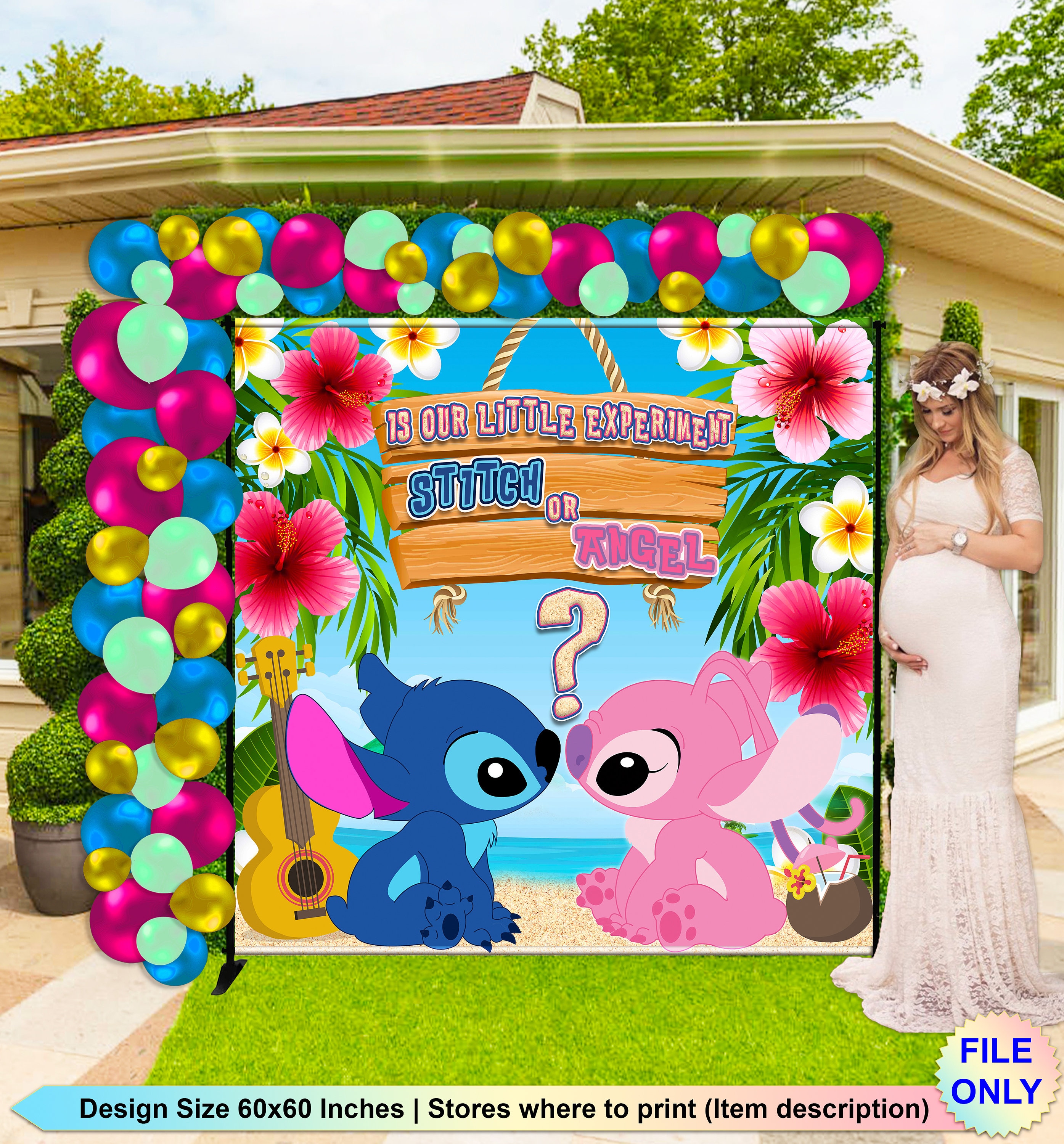 Stitch or Angel Backdrop Stitch or Angel Gender Reveal party Etsy
