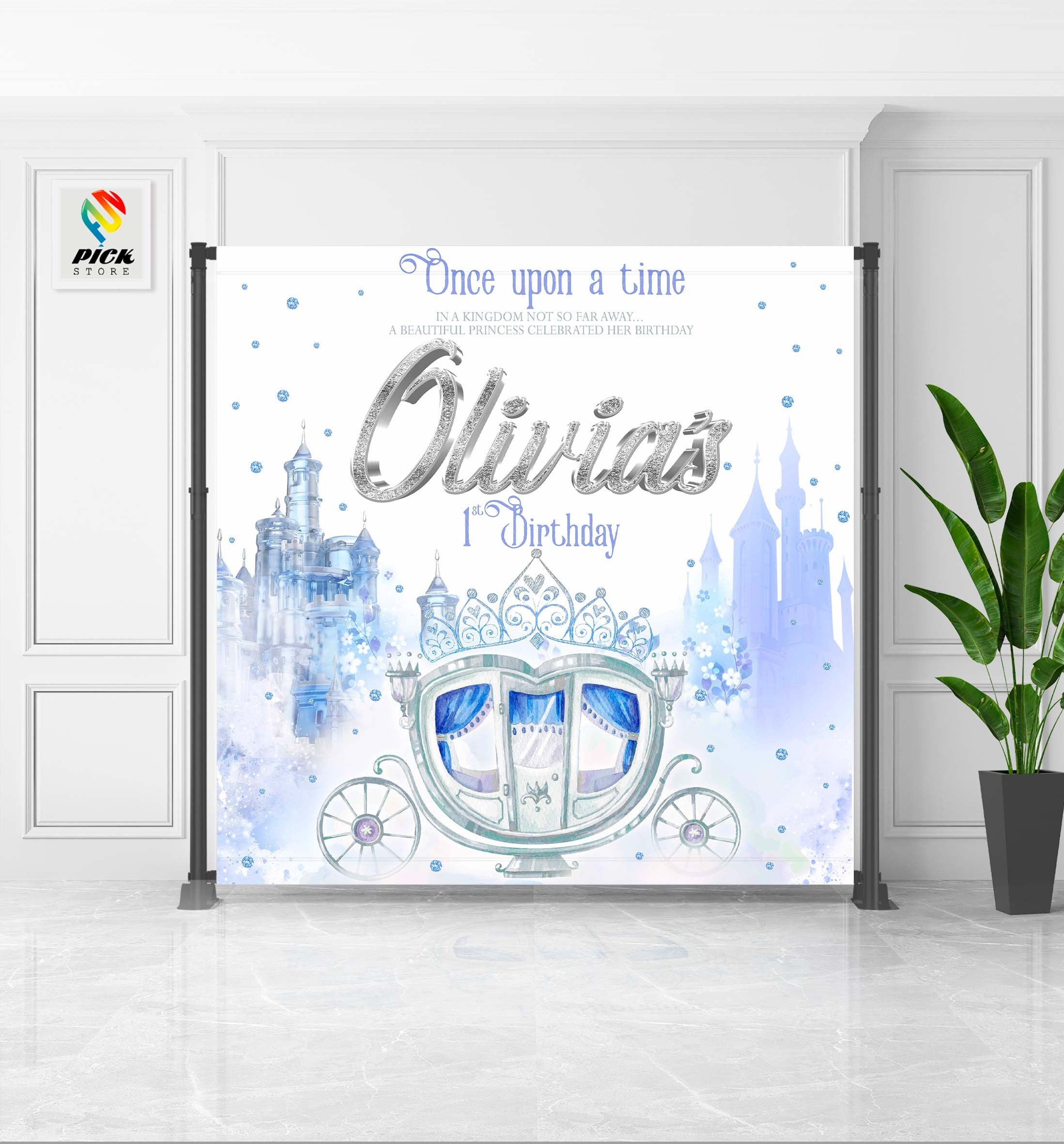 Once upon a time Backdrop Princess carriage Banner Princess Party backdrop Cinderella Photo backdrop DIGITAL FILE CA02