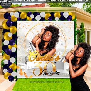 DIGITAL FILE | Custom Photo Backdrop | White and gold Birthday party | Sparkle Birthday backdrop |White and Gold birthday woman | BW03