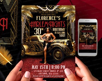 Invitación de cumpleaños de Harlem Nights: Tarjeta Gatsby de los locos años 20 (Descarga digital) – HAR01