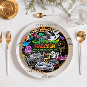 Assiette à dessert de fête des années 90 pour le bricolage, décoration de table sur le thème des années 90, thème rétro, pièce maîtresse des années 90 - HP08