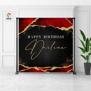Burgundy & Gold Birthday Backdrop Banner (Digital File)