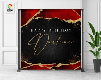 Burgundy & Gold Birthday Backdrop Banner (Digital File)
