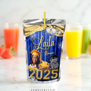 Blue and Gold Graduation Juice Label for DIY, College Graduation Juice ...