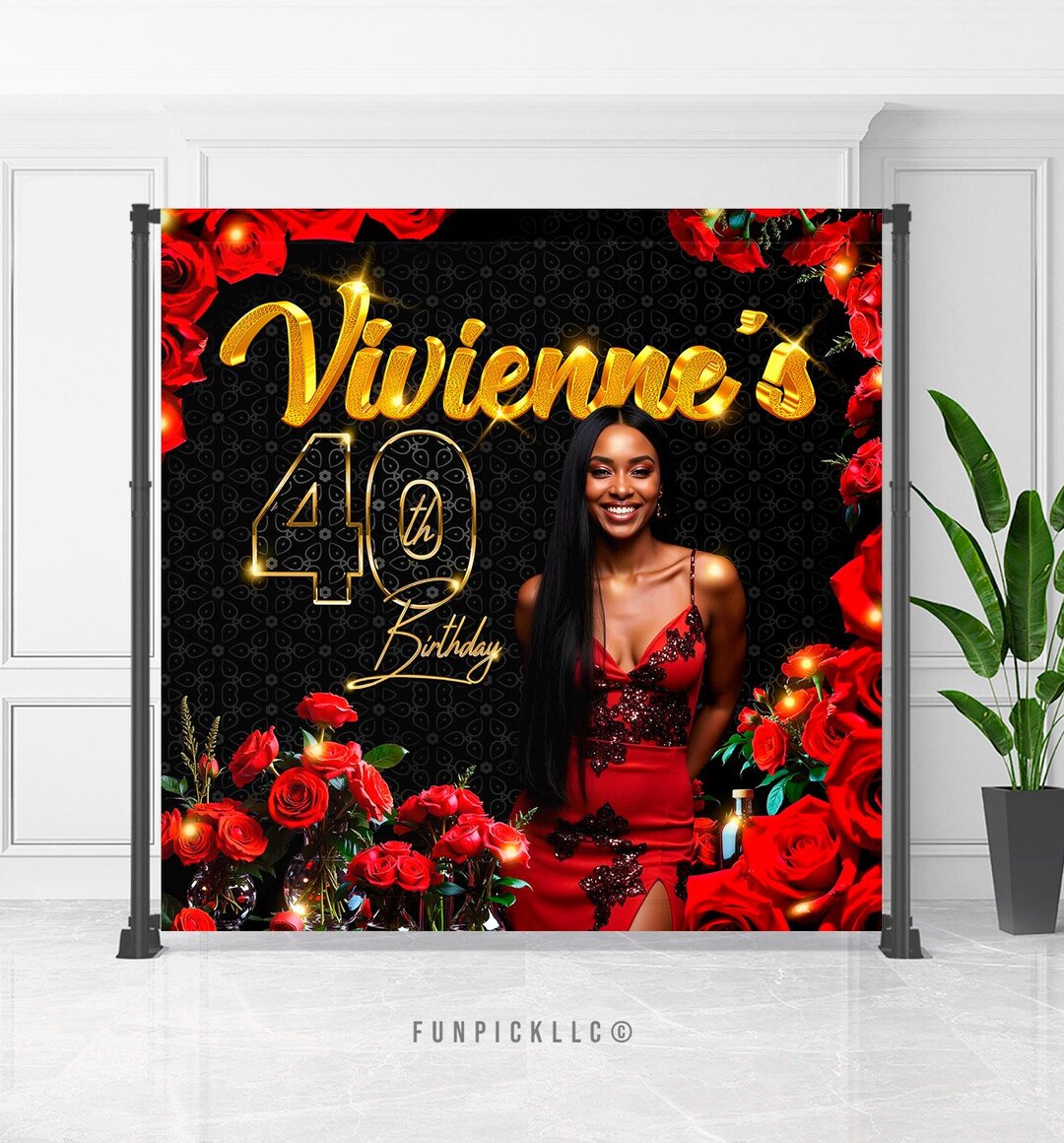 Red Roses Birthday Banner: Custom Garden Backdrop (digital Download) - Etsy