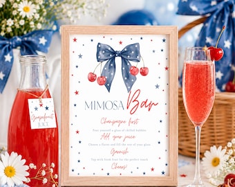 American Girl Mimosa Bar Sign: Patriotic Baby Shower Drink Tags, Digital Download - IND01