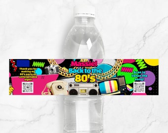 Retro 80's Water Bottle Label: Customizable Party Decor (DIY File)