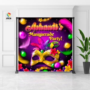 Mardi gras Birthday Backdrop | Masquerade Birthday Banner | Carnival Birthday Decor | Mardi gras Birthday Gift | ONLY DIGITAL FILE | MSQ02