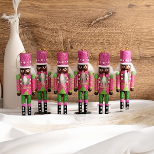 Limited Edition 6&quot; Alpha Kappa Alpha Sorority Inspired African American Mini Nutcracker Ornament Set (6 Pieces) ~ Exclusive Item