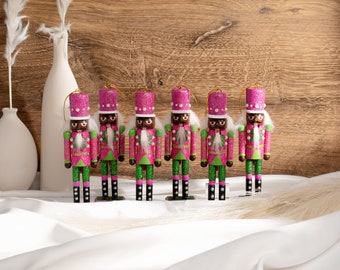 Limited Edition 6" Alpha Kappa Alpha Sorority Inspired African American Mini Nutcracker Ornament Set (6 Pieces) ~ Exclusive Item