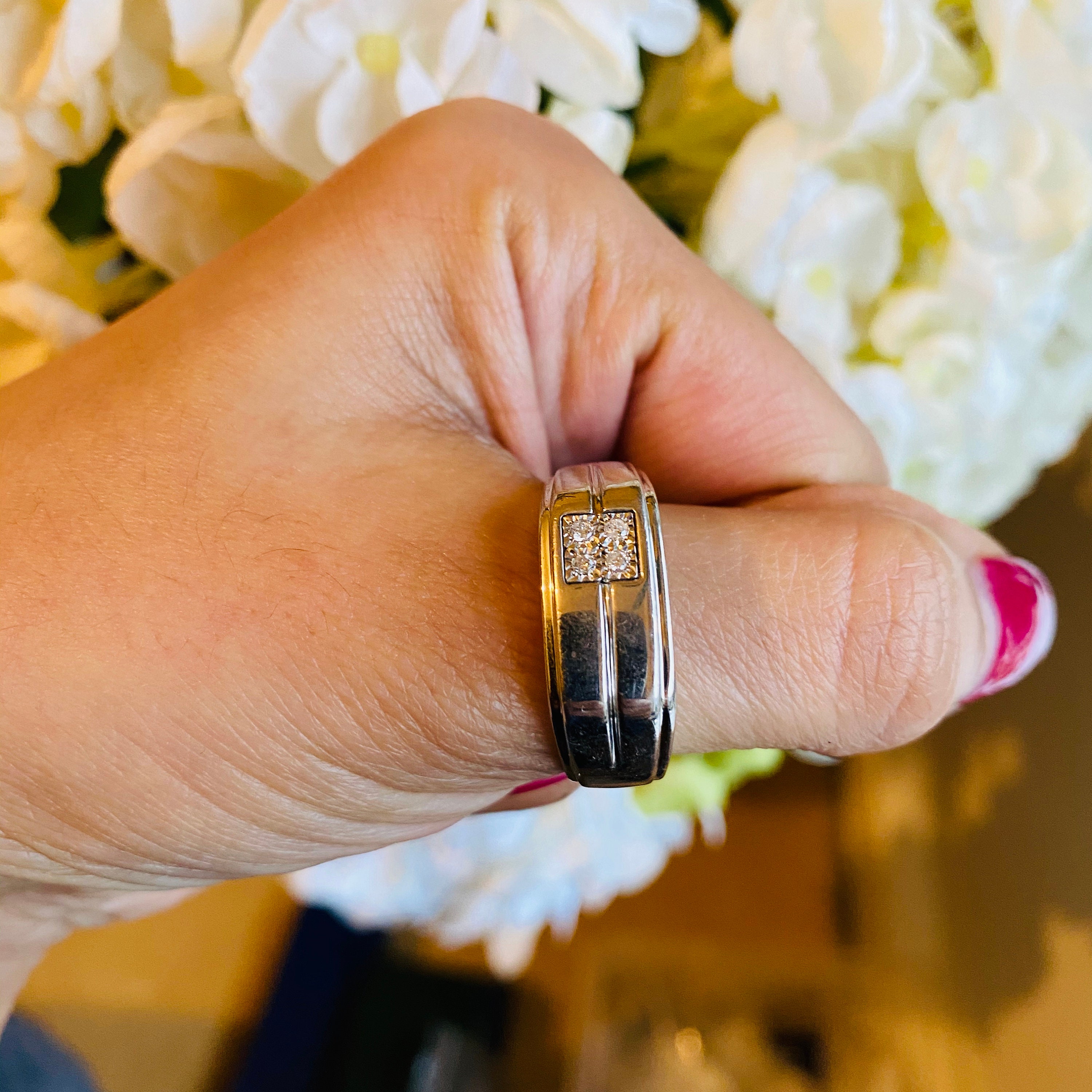 Pure Sterling silver Mens chunky ring with four zircon some. Etsy