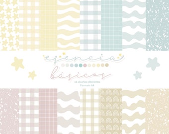 ESENCIA BÁSICOS-digital papers, illustration for scrapbooking, for print and card making.