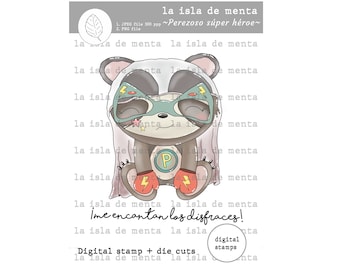 PEREZOSO SUPER HEROE - digital stamp + die cut, lineart illustration for scrapbooking, for coloring and card making.