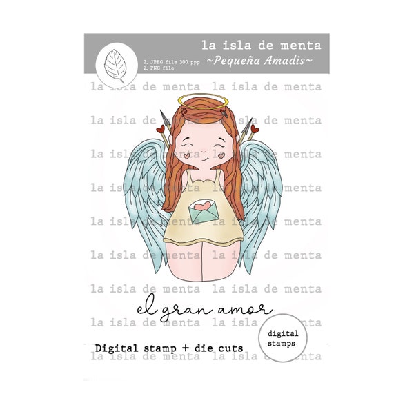 PEQUEÑA AMADIS - digital stamp + die cut, lineart illustration for scrapbooking, for coloring and card making.