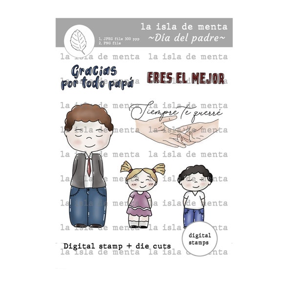 DIA DEL PADRE - digital stamp + die cut, lineart illustration for scrapbooking, for coloring and card making.