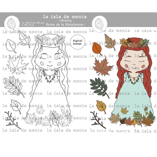 ARONIA. Reina de la naturaleza  - digital stamp + die cut, lineart illustration for scrapbooking, for coloring and card making.