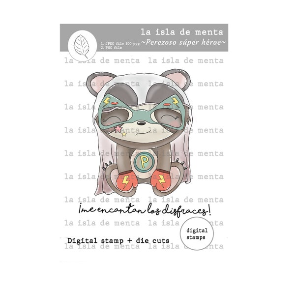 PEREZOSO SUPER HEROE - digital stamp + die cut, lineart illustration for scrapbooking, for coloring and card making.