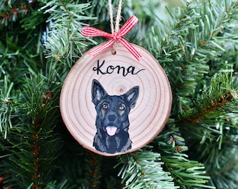 Hand Painted Pet Portrait Ornament, wooden slice 3.1"-3.5", Rustic Christmas Ornaments, Made to order, Dog or Cat portrait ornament