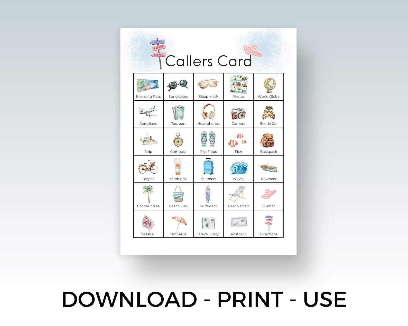 Printable Travel Picture Bingo Game. Bingo Activity Cards for Your ...