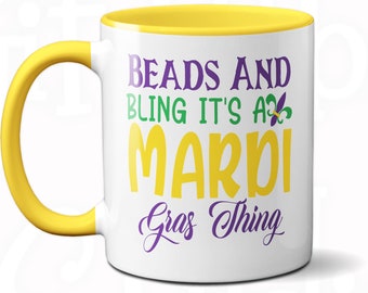 Grappige Mardi Gras-koffiemok: kralen en bling, cadeau New Orleans