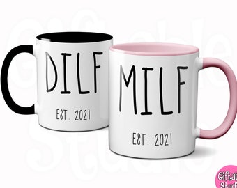 Milf & Dilf Mug, 2 Mug Set, Est 2025 Push present, New Mom Dad Set, Gifts for New Parents, Couples Mugs, Expectant Parents, Baby Shower Gift