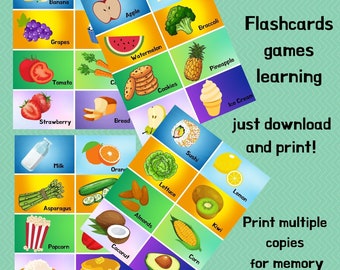 flashcards - food cards - toddler flashcards - Pdf printable cards - printable games - preschool flashcards