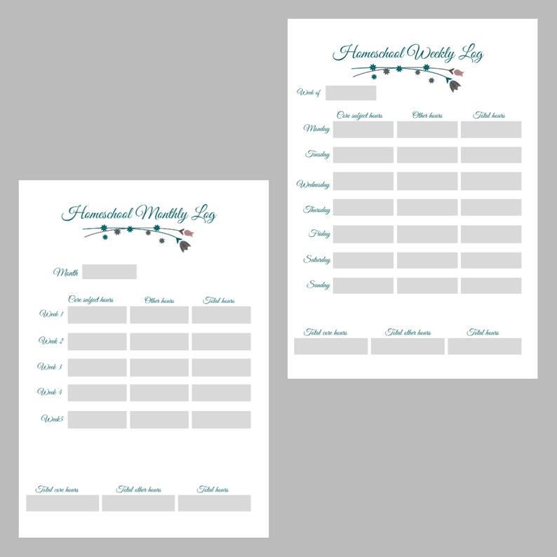 Homeschool Daily Weekly Monthly Yearly Log Homeschool Hours - Etsy