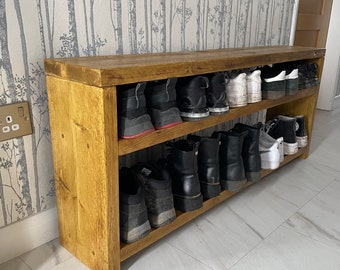 Rustic wooden shoe storage bench