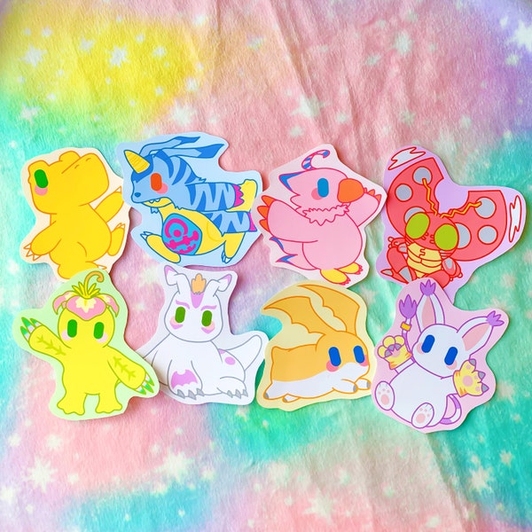 Digimon Adventure 01 Chibi Stickers | Anime chibi die cut stickers | Agumon Gabumon Biyomon Tentomon Palmon Gomamon Patamon Gatomon