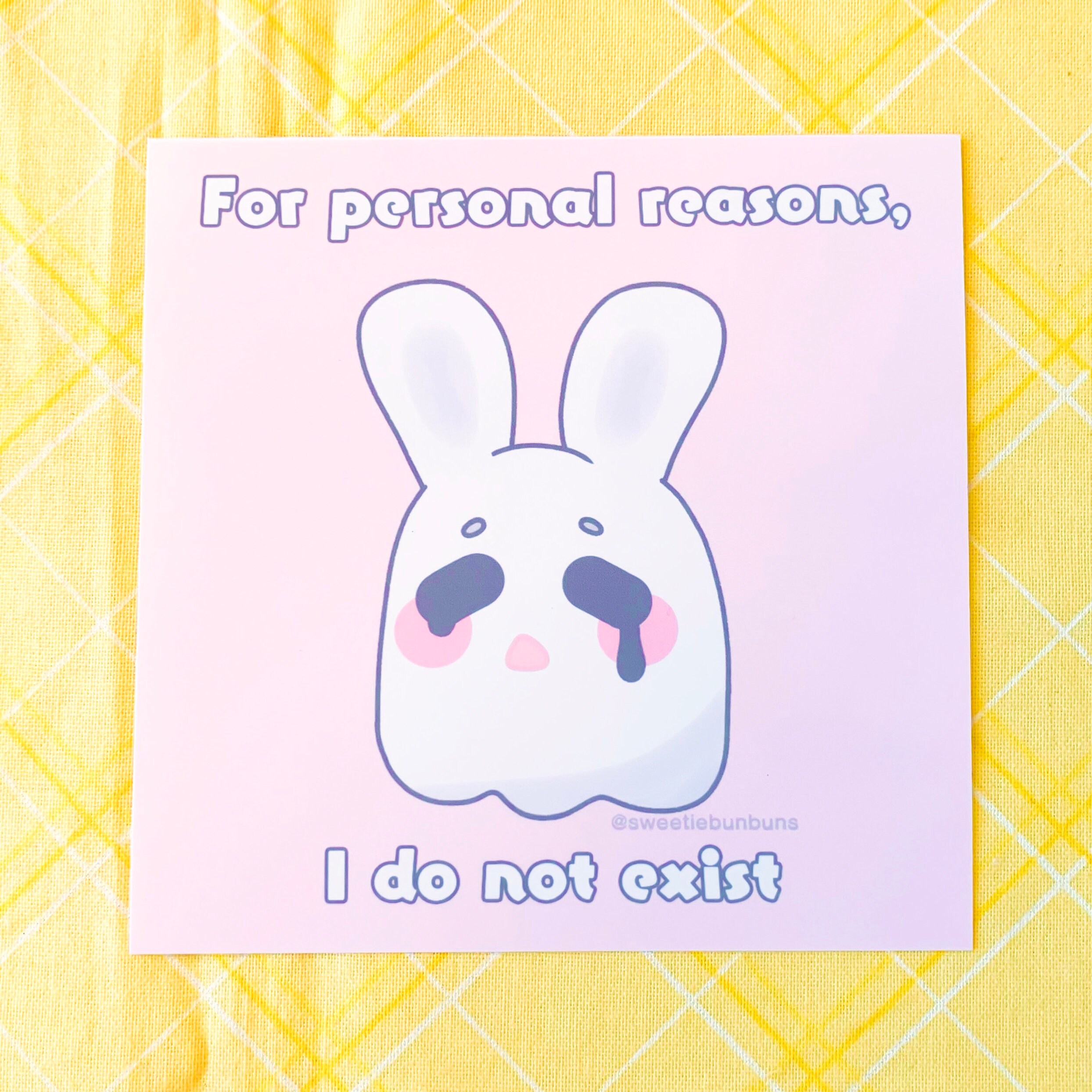 Crying Ghost Bunny Mini Print Cute Chibi Rabbit Digital Art Etsy