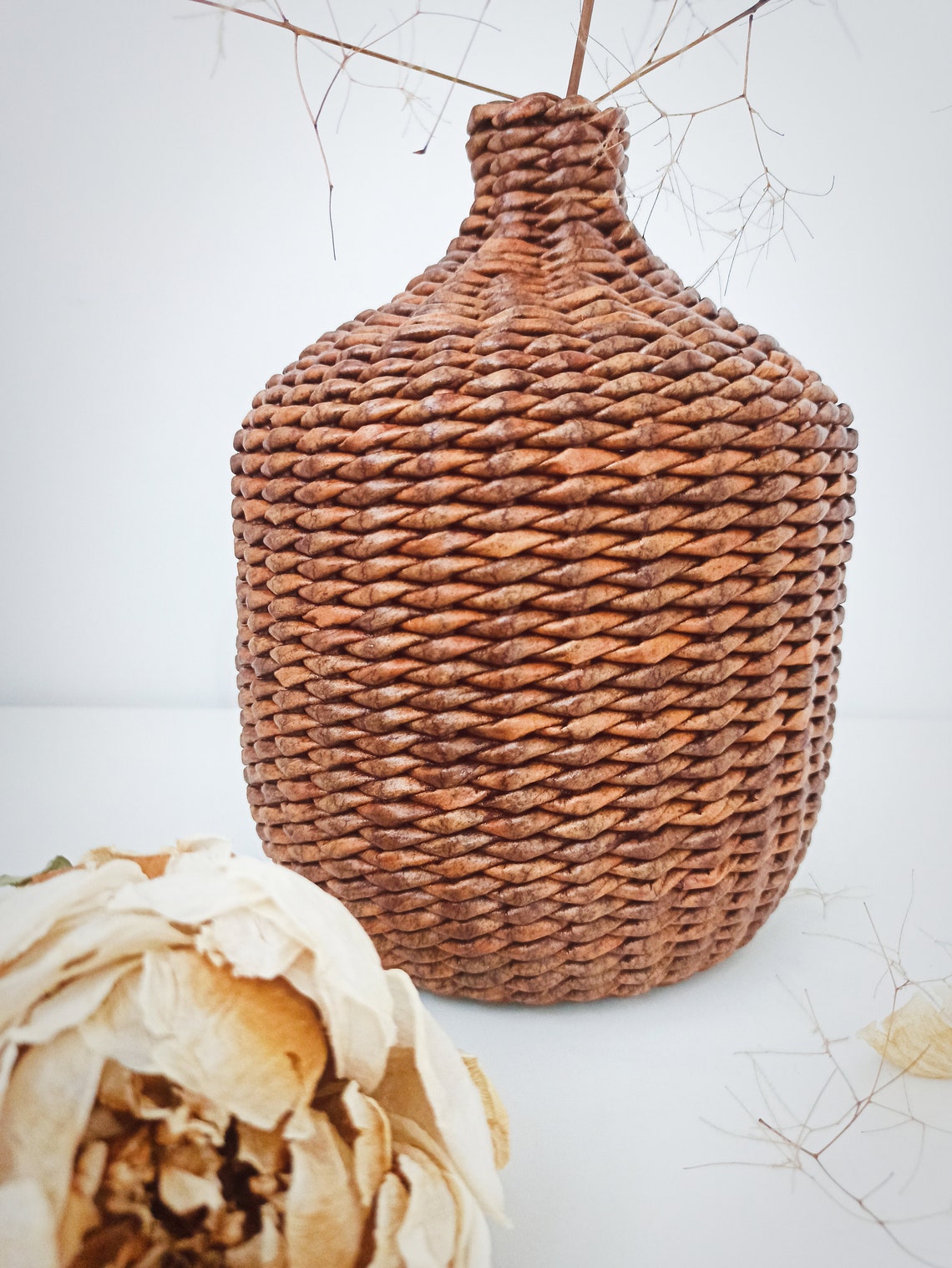 Wicker vase with a narrow neck Etsy