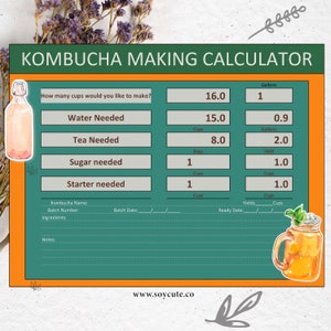 kombucha making spreadsheet calcaulator
