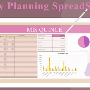 Mis Quince Budget Spreadsheet, Guest List Template, Editable Guest List Tracker with RSVP, Party, Events, Birthdays, Guest List, quinceañera