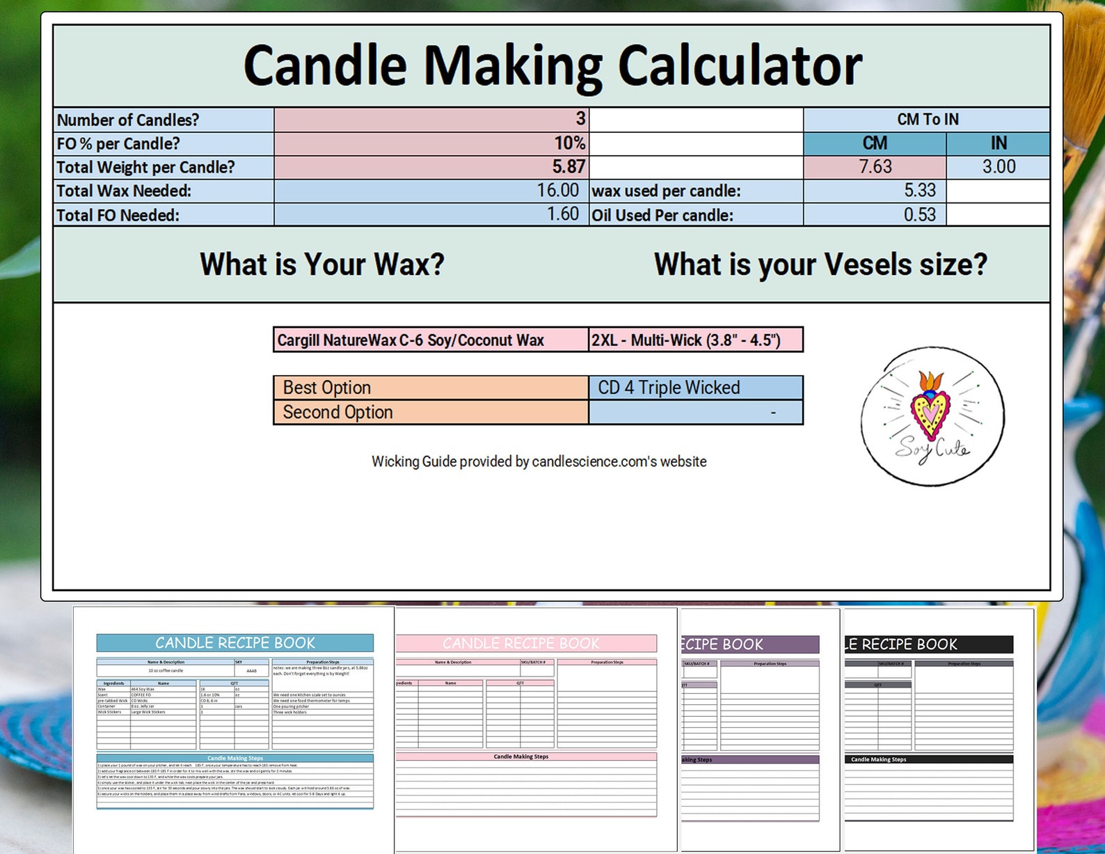 Candle Making Spreadsheet Wicking Wax Fragrance Load Etsy