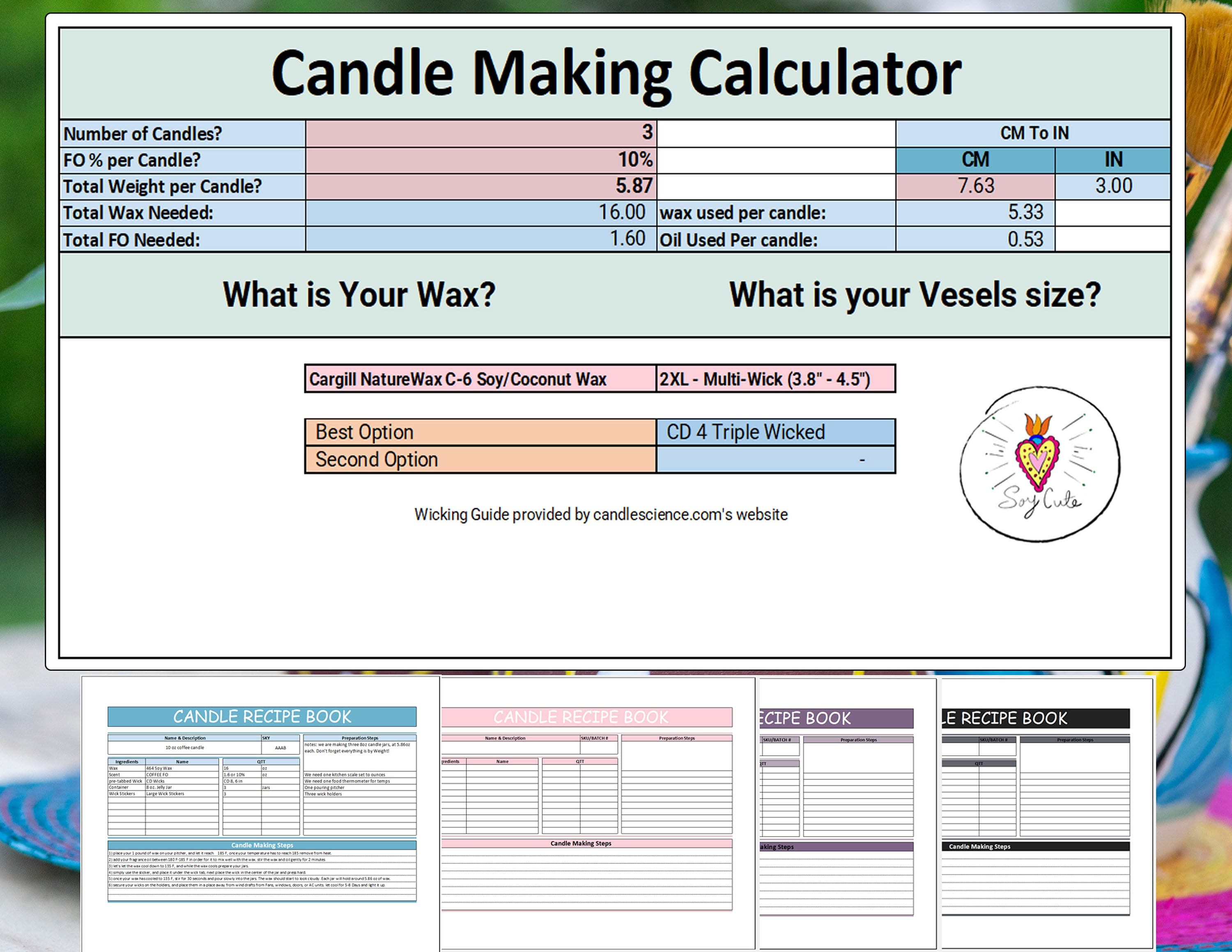 Candle Making Spreadsheet Wicking Wax Fragrance Load Etsy